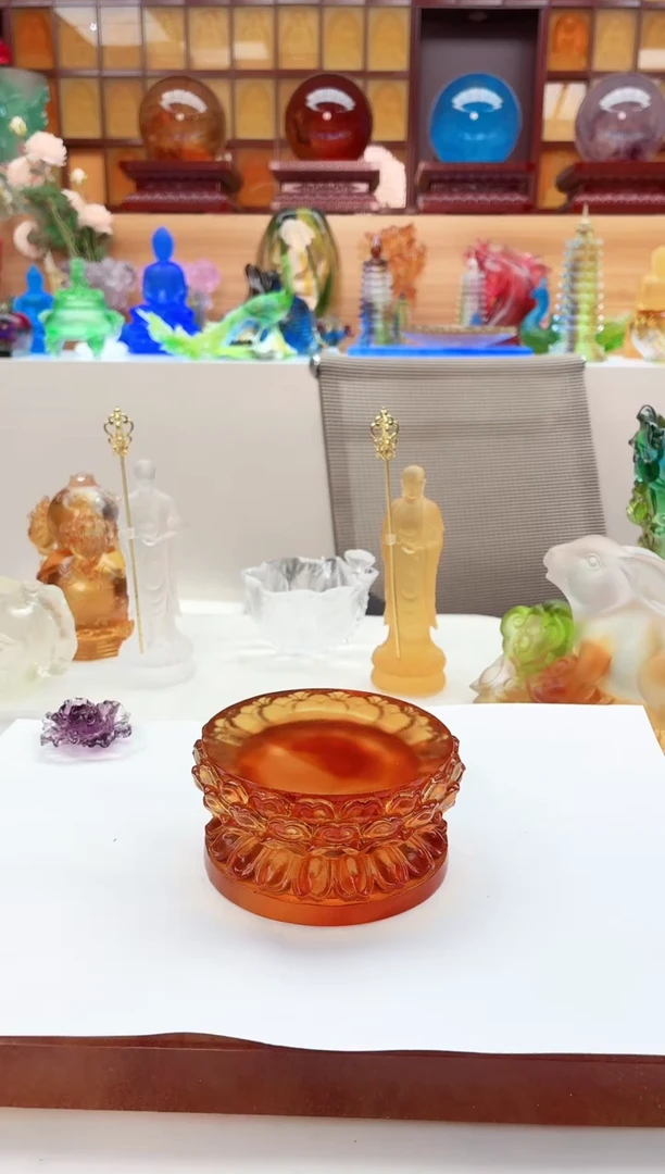 手工艺品琉璃深琥珀色四层莲花底座