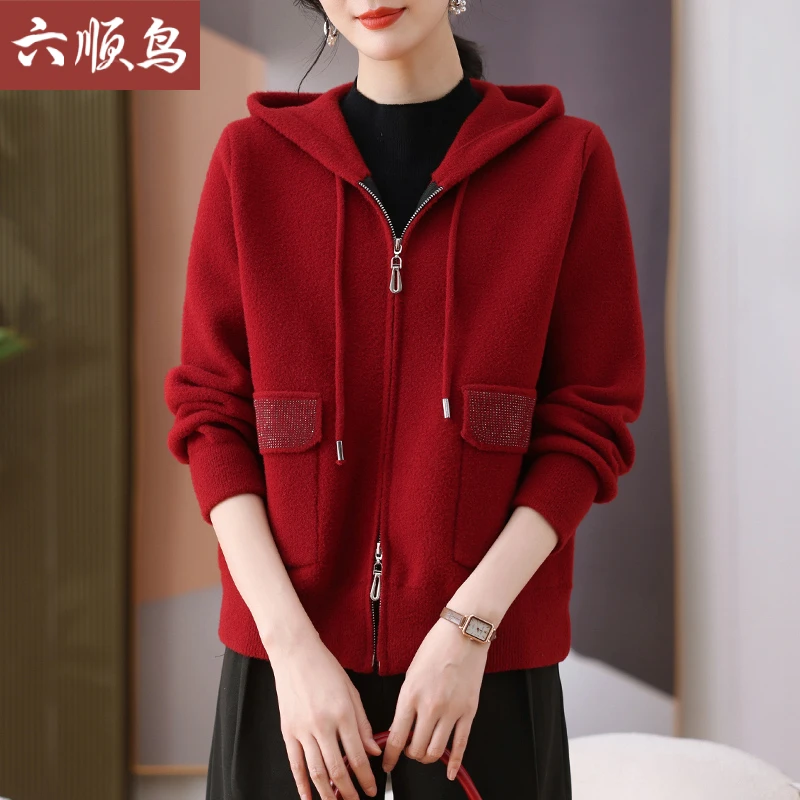 妈妈春装外套短款中年妇女上衣本命年红色中老年春秋针织开衫夹克