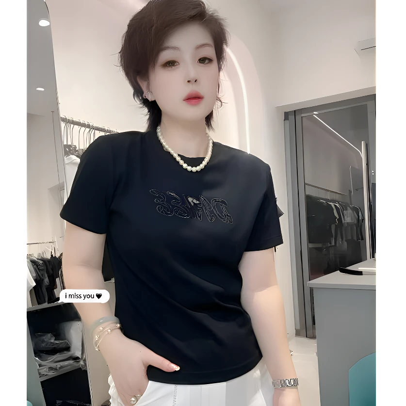 【依尚精选】刺绣字母T恤短袖夏季女时尚减龄宽松韩系薄款圆领上衣