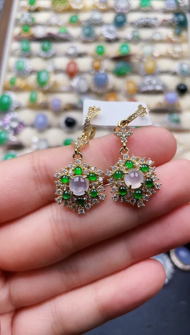 银S925镶嵌翡翠耳饰68