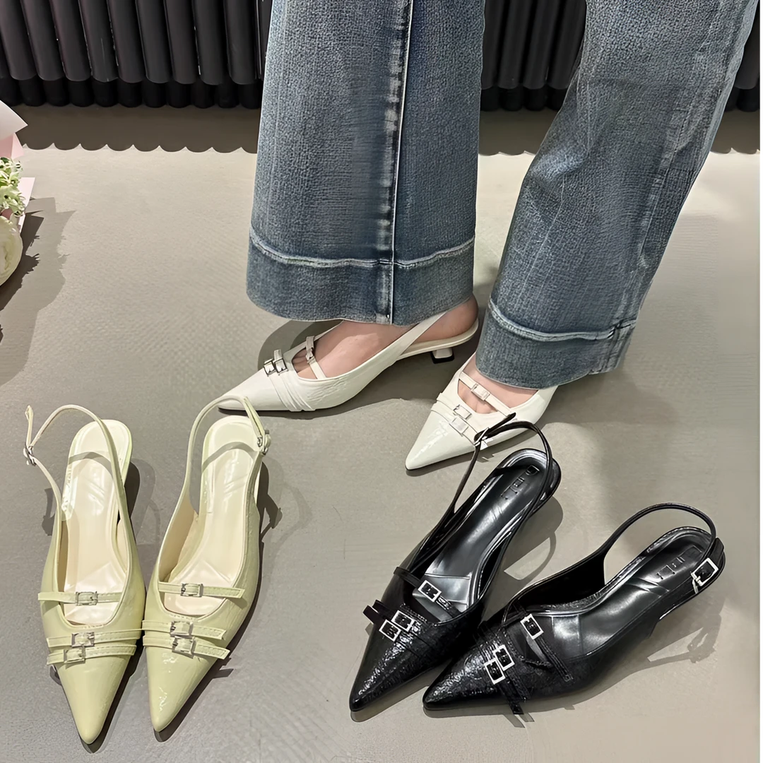 梦梦家/GUO 5555-5 高级设计感小众2025SS新款猫根尖头气质女鞋