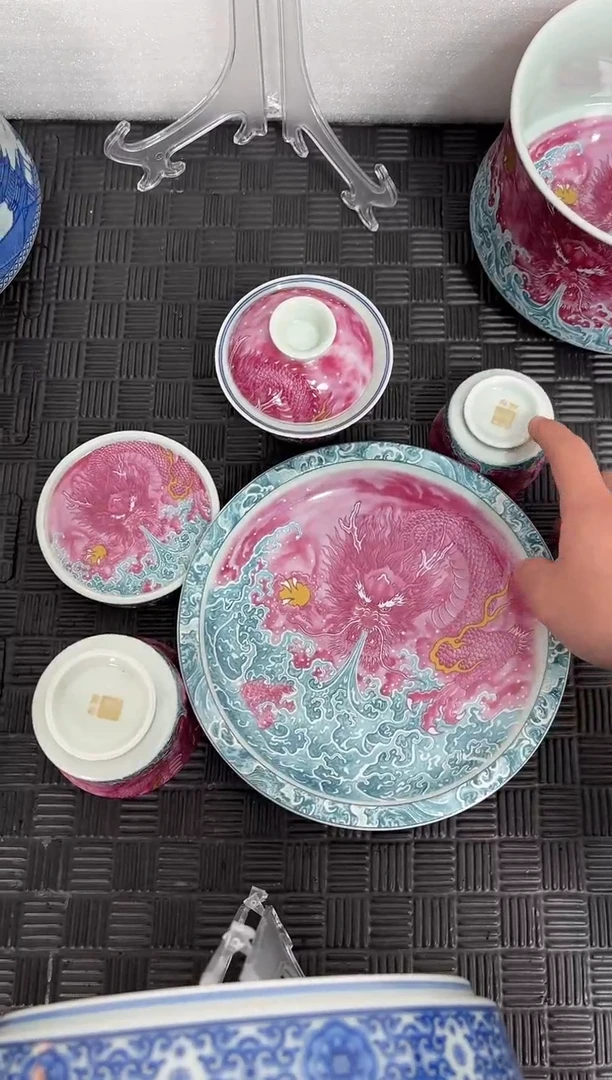 盖碗陶瓷阳***板景德镇陶瓷茶具粉龙套组