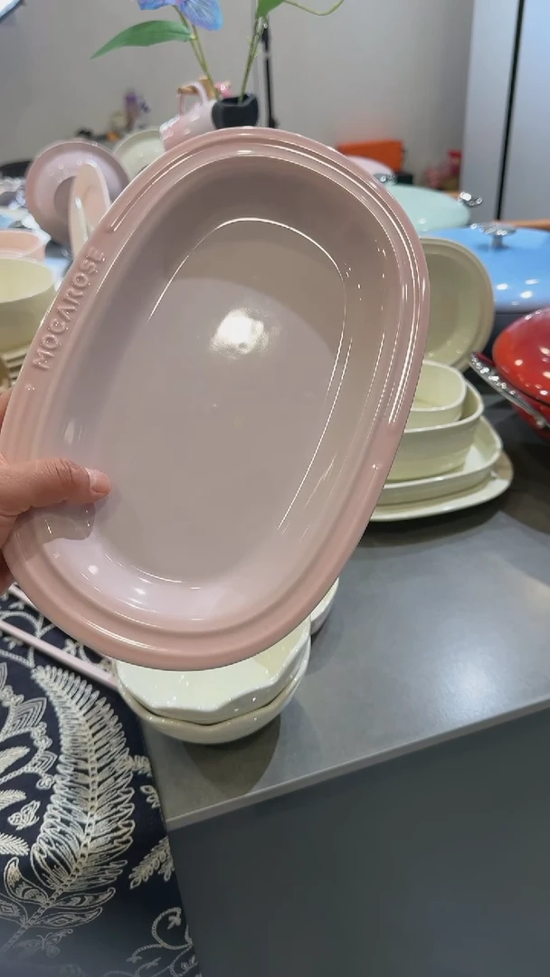 【闪购商品】瓷方形炻彩咖喱盘28cm-樱花粉