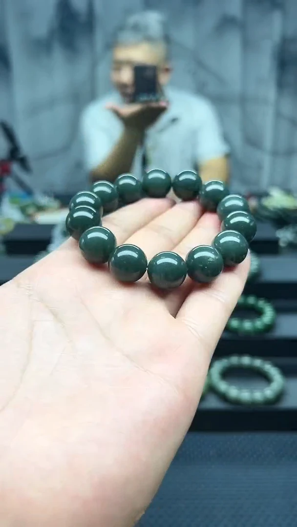 手串未镶嵌和田玉切莫蓝卡16纯天然拍一发一
