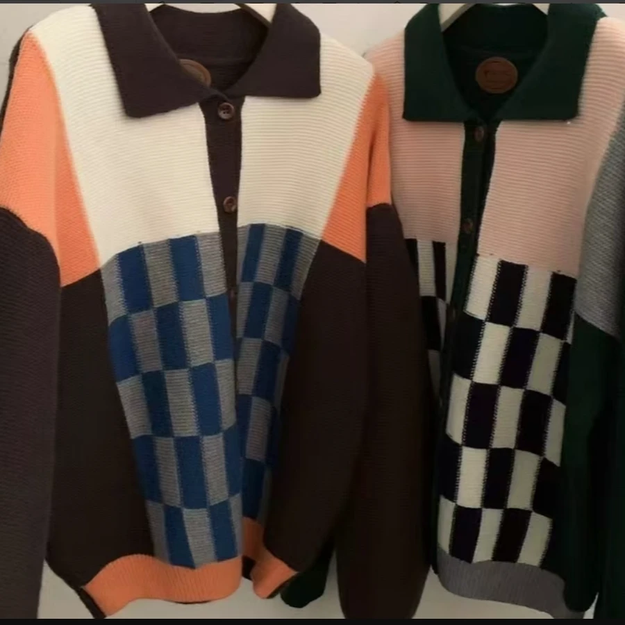 【薇薇专属】翻领格子毛针织衫91