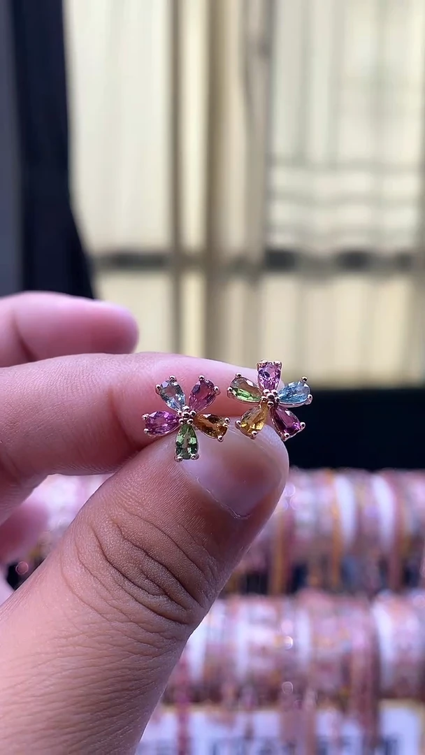 耳钉银S925镶嵌碧玺1561555615156