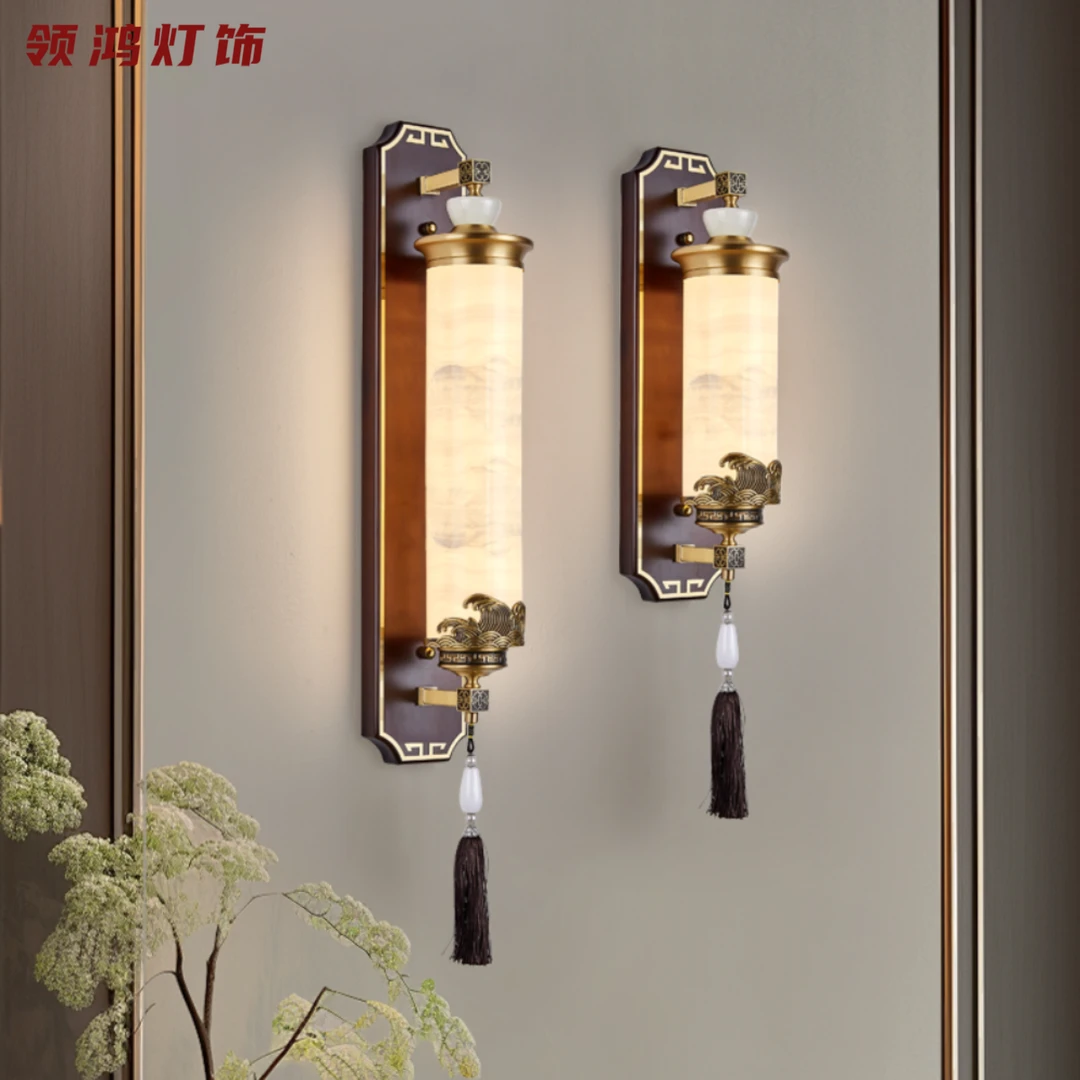 新中式全铜玉石壁灯别野高端玉石客厅灯2025灯具灯饰2025最新款