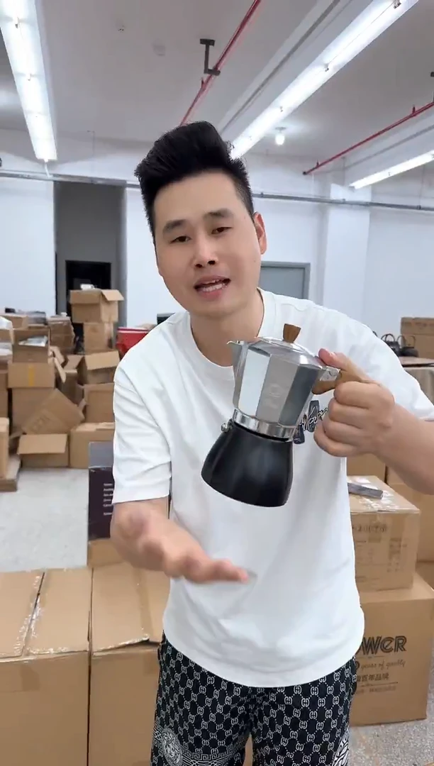 摩卡壶双拼银黑色四杯份