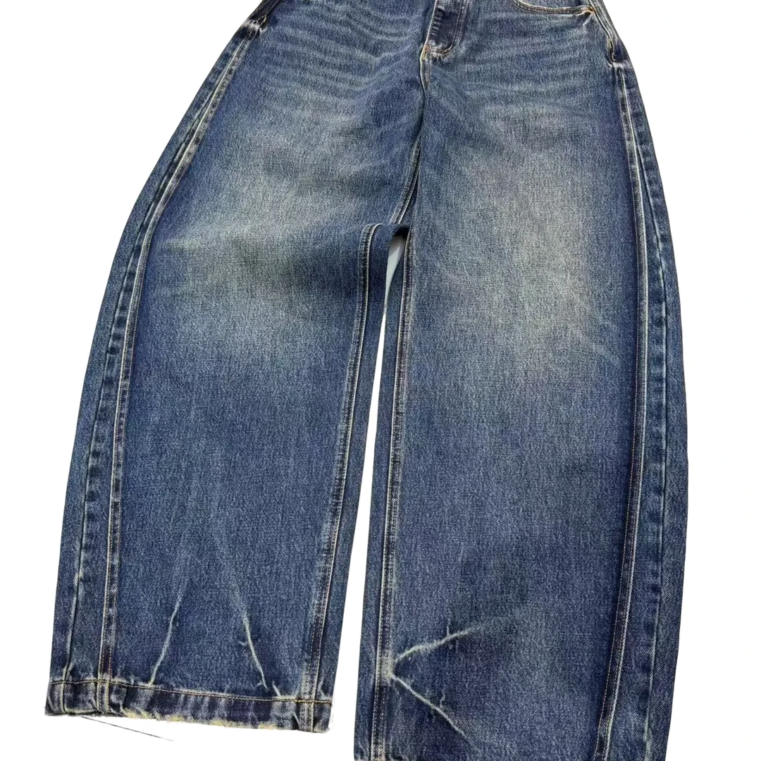 秋冬新款高腰显瘦宽松弯刀阔腿加绒牛仔裤