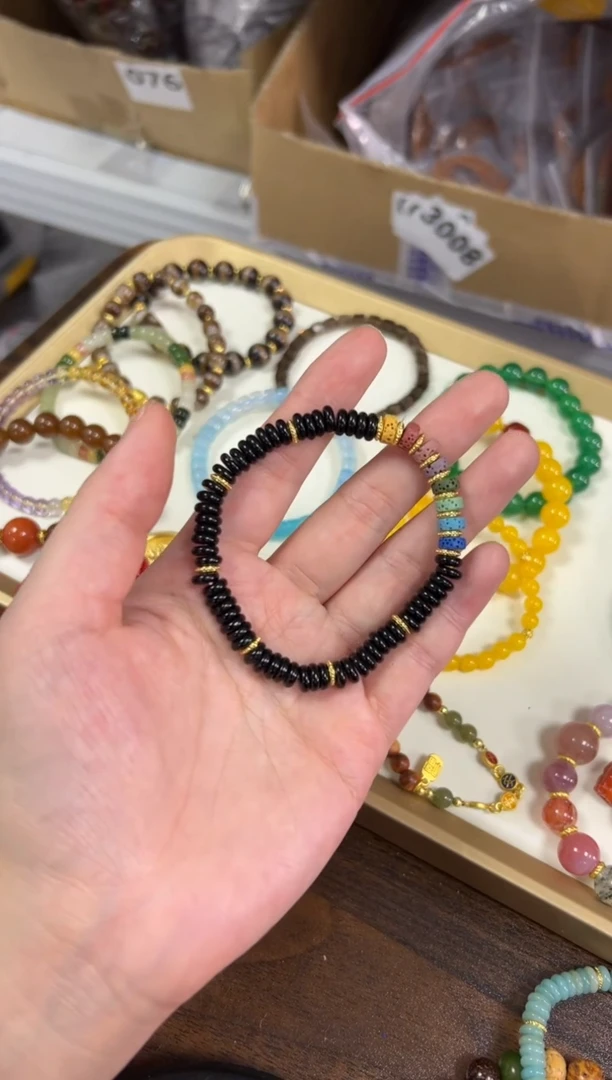 黑曜岩未镶嵌手链黑曜石火山多宝蝶珠款手链