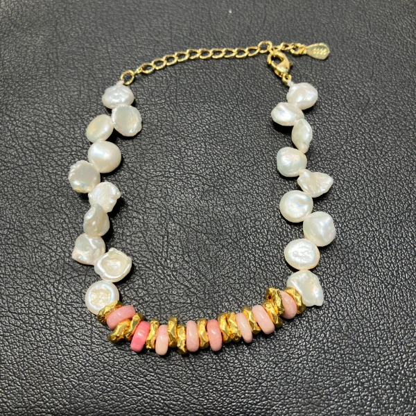 珍珠手链 足金999镶嵌黄金 配饰材质银 a024