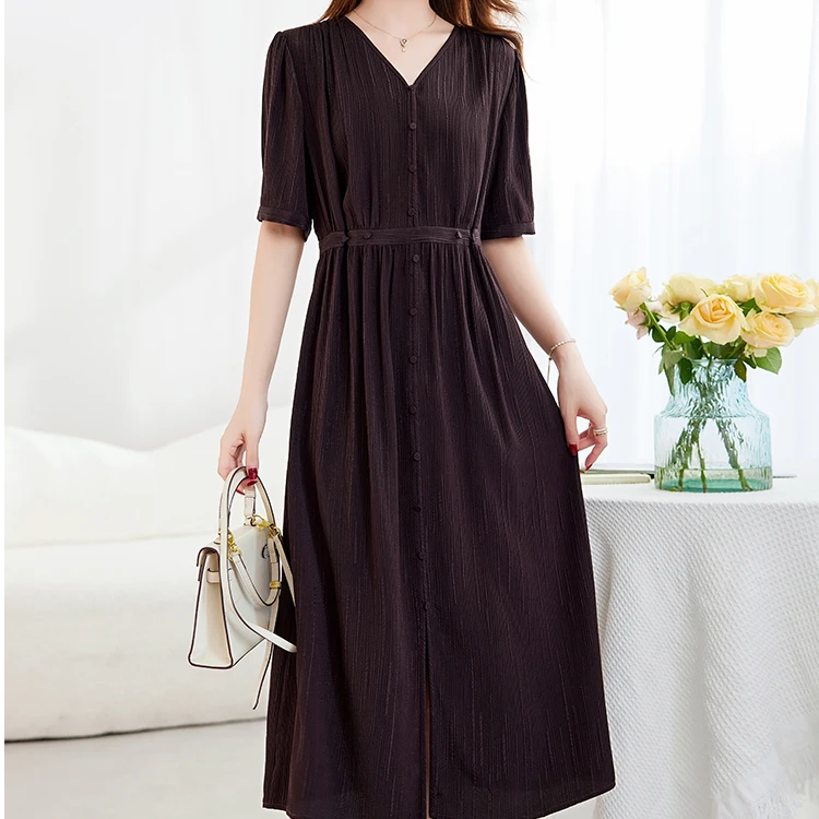 水墨佳人夏季新款真丝桑蚕丝冠乐绉气质连衣裙82599028