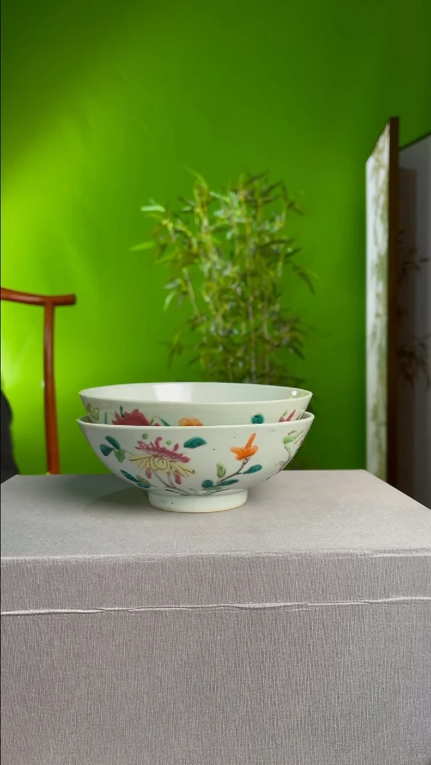 【闪购商品】摆件瓷粉彩四季花大碗一对