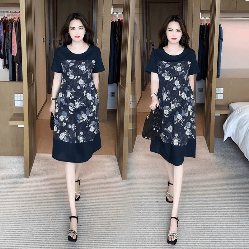 小个子设计感碎花连衣裙女2025夏季新款妈妈装气质减龄中长款裙子