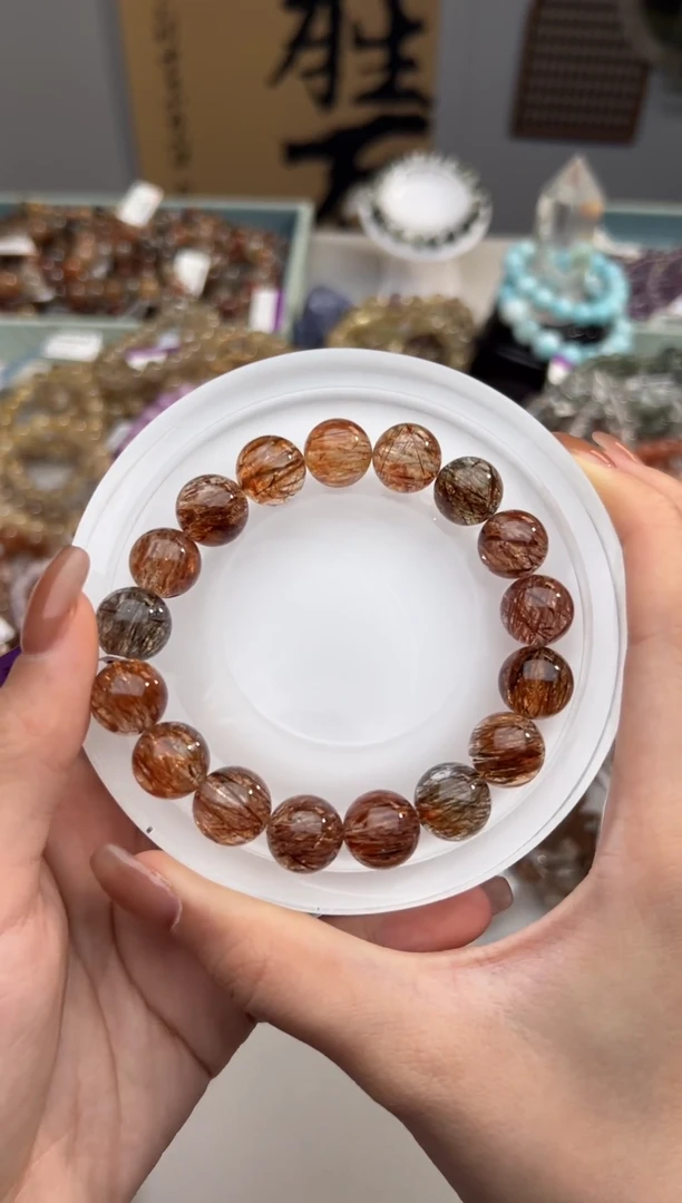 水晶手串未镶嵌黑金超七手串12m+