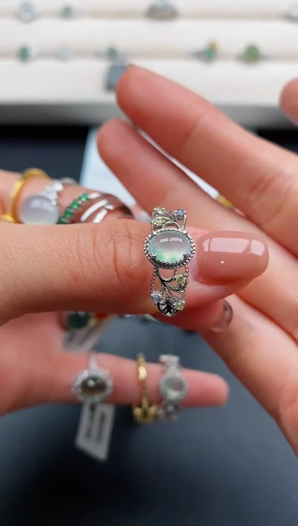 银S925镶嵌戒指翡翠44444444+3