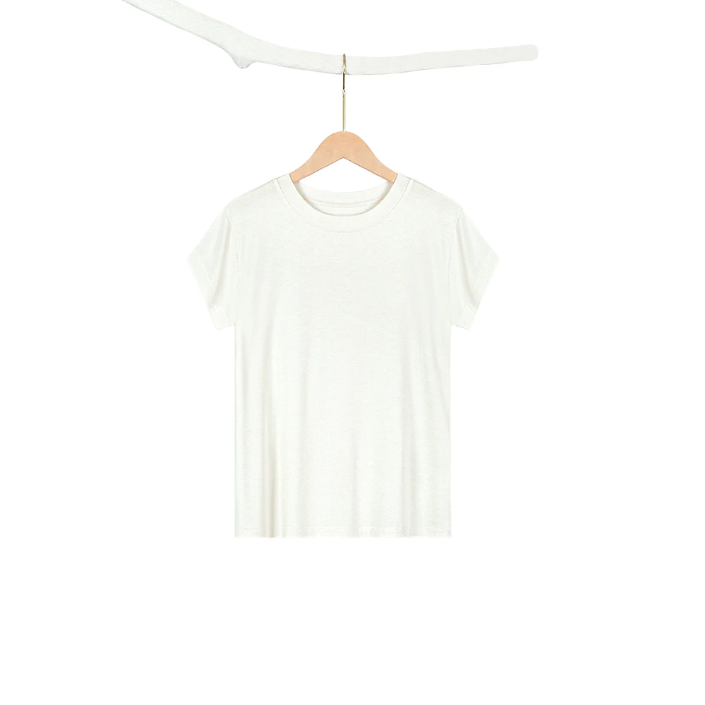 莱赛尔天丝绵羊毛冰感面膜t韩系上衣正肩短袖弹力短T恤BZ