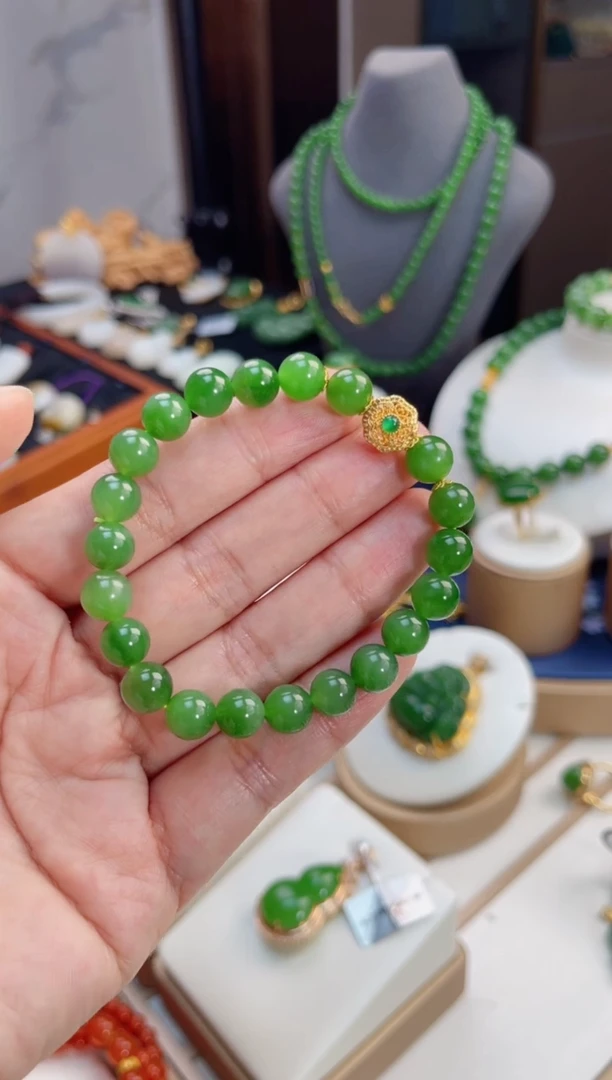 【闪购商品】和田玉手串18K金镶嵌8mm