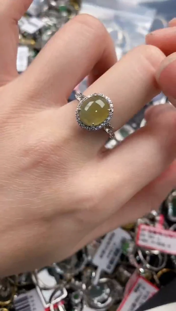 银S925镶嵌戒指翡翠666      5