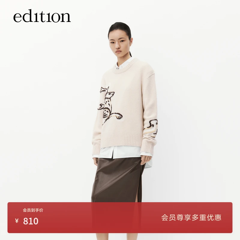 edition秋毛织上衣女手绣麋鹿纯羊毛套头毛衣#EBC3SWTT03