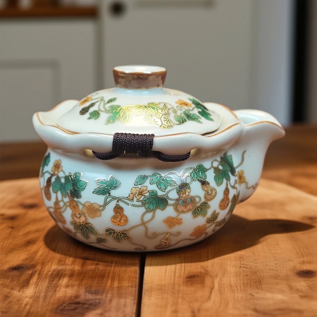 汝窑葫芦宝瓶泡茶壶泡茶手抓壶描金茶壶2605