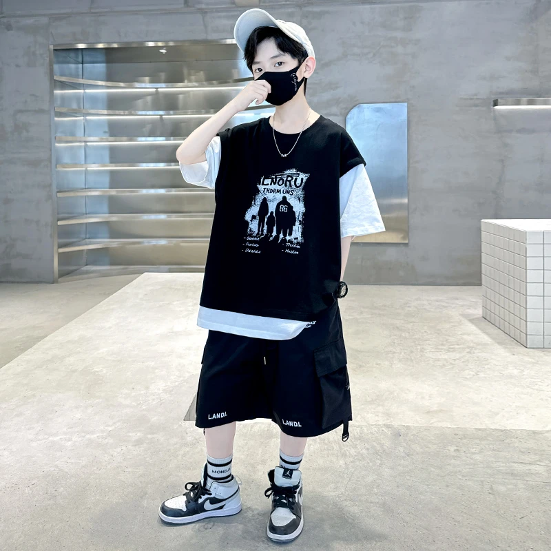 MK&UR.BV男童夏装套装夏季薄款男孩中大童短袖夏款短裤两件套