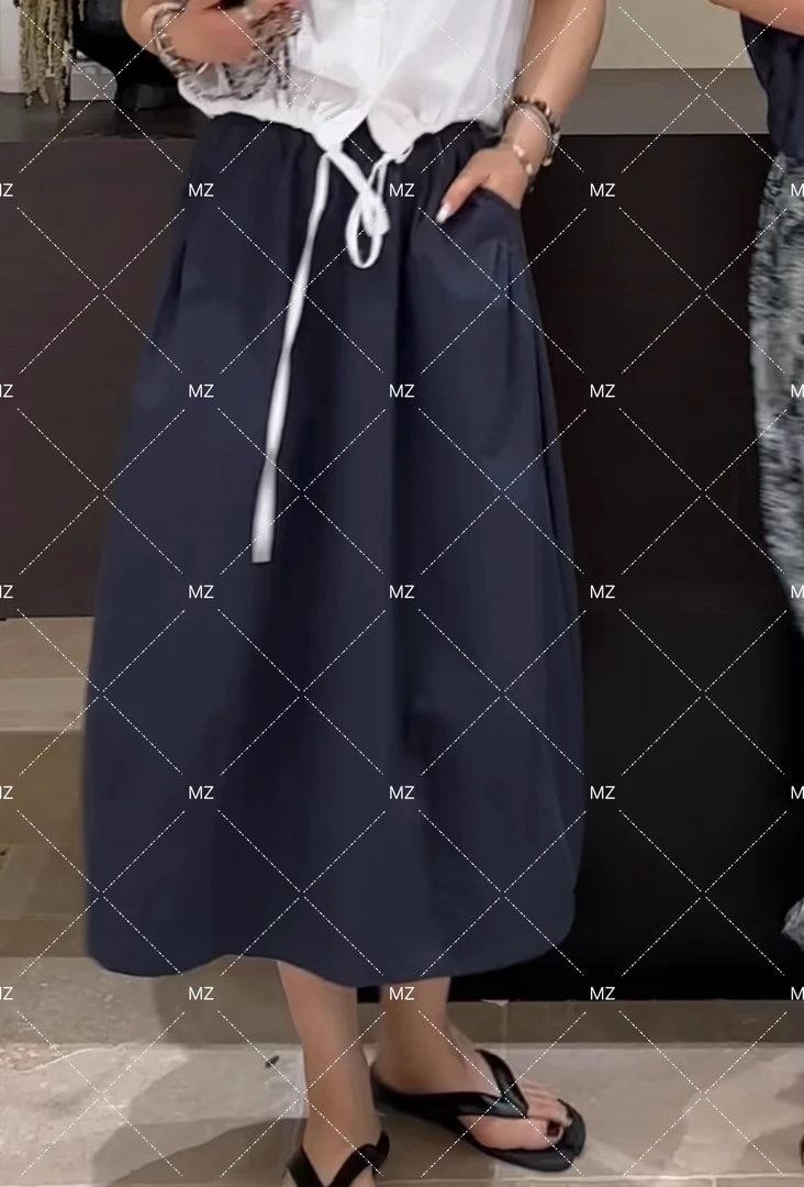 【格子家】夏季新款显瘦气质高腰松紧腰半身裙A990