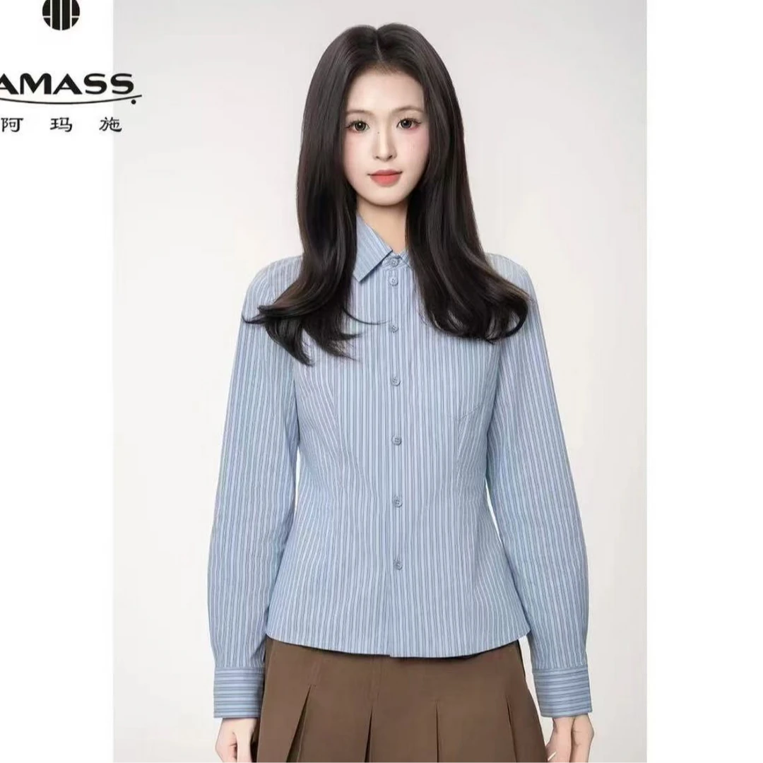 AMASS阿玛施 经典百搭通勤基础款收身显瘦棉质长袖衬衫530022新款