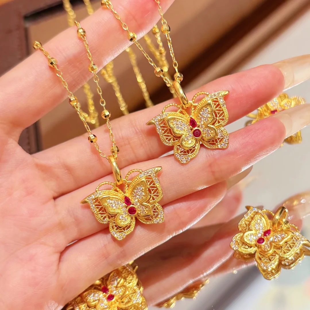 铜合金项链 新中式国潮玲珑花蝶项链女士不掉色超仙轻奢精致坠链