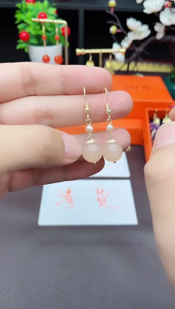 玛瑙/玉髓耳饰银S925镶嵌218000