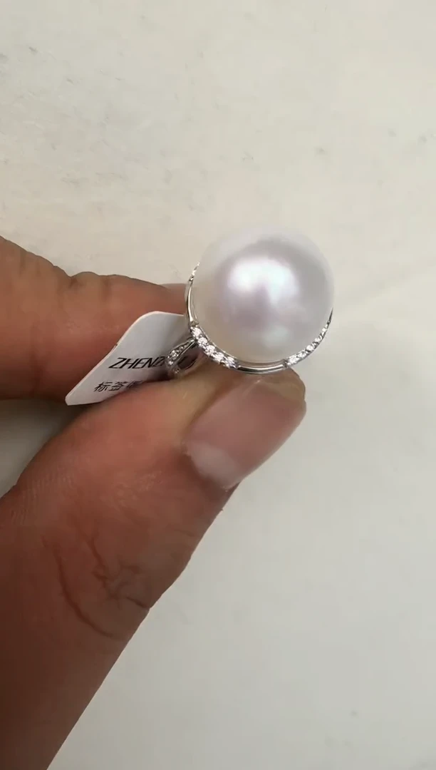 银S925镶嵌戒指海水珍珠戒指