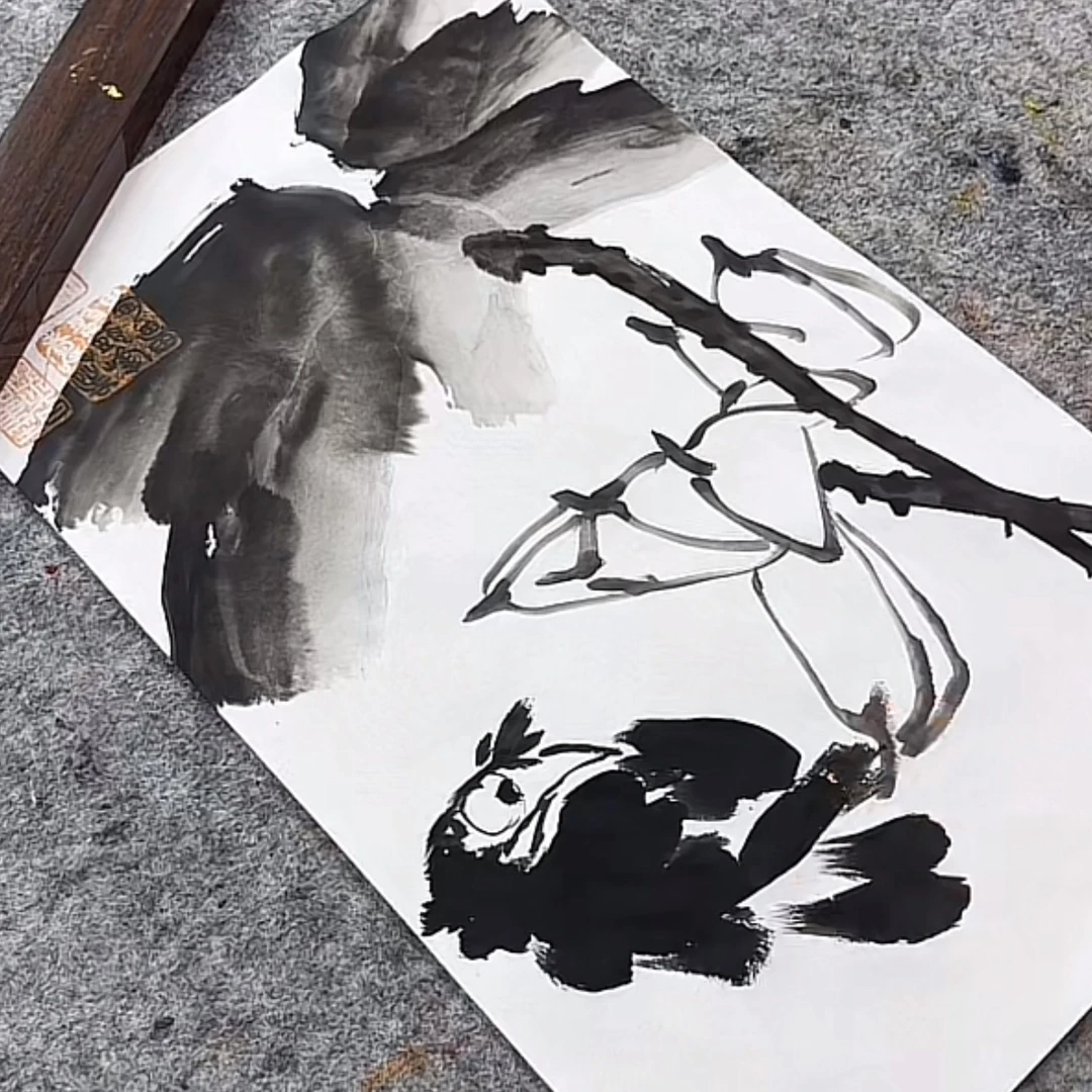 李进潮-现场-手绘国画-1平尺-荷花-客厅办公室挂画