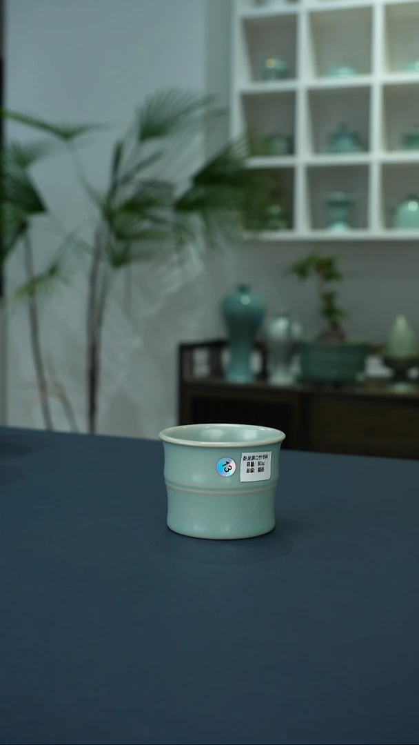 瓷片13号仿古釉竹节杯精品无暇      洁