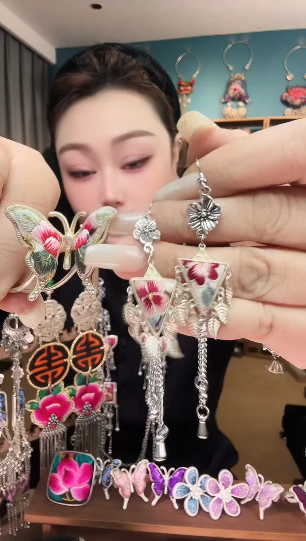 刺绣纯手工民族风刺绣耳环手链一套