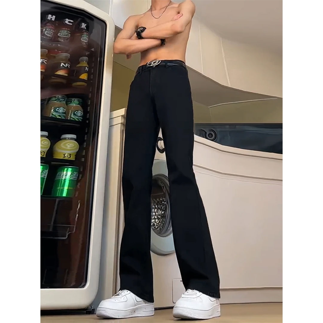 春季新款百搭牛仔裤男黑色高街休闲微喇裤子弹力直筒痞帅修身长裤