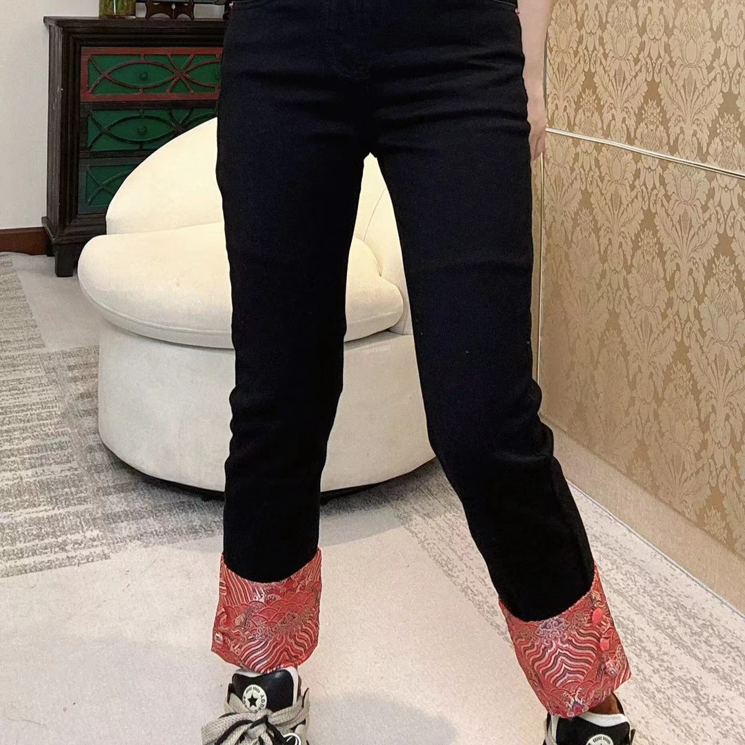 9232磨绒显瘦时尚休闲秋冬弹力裤脚翻边休闲牛仔裤