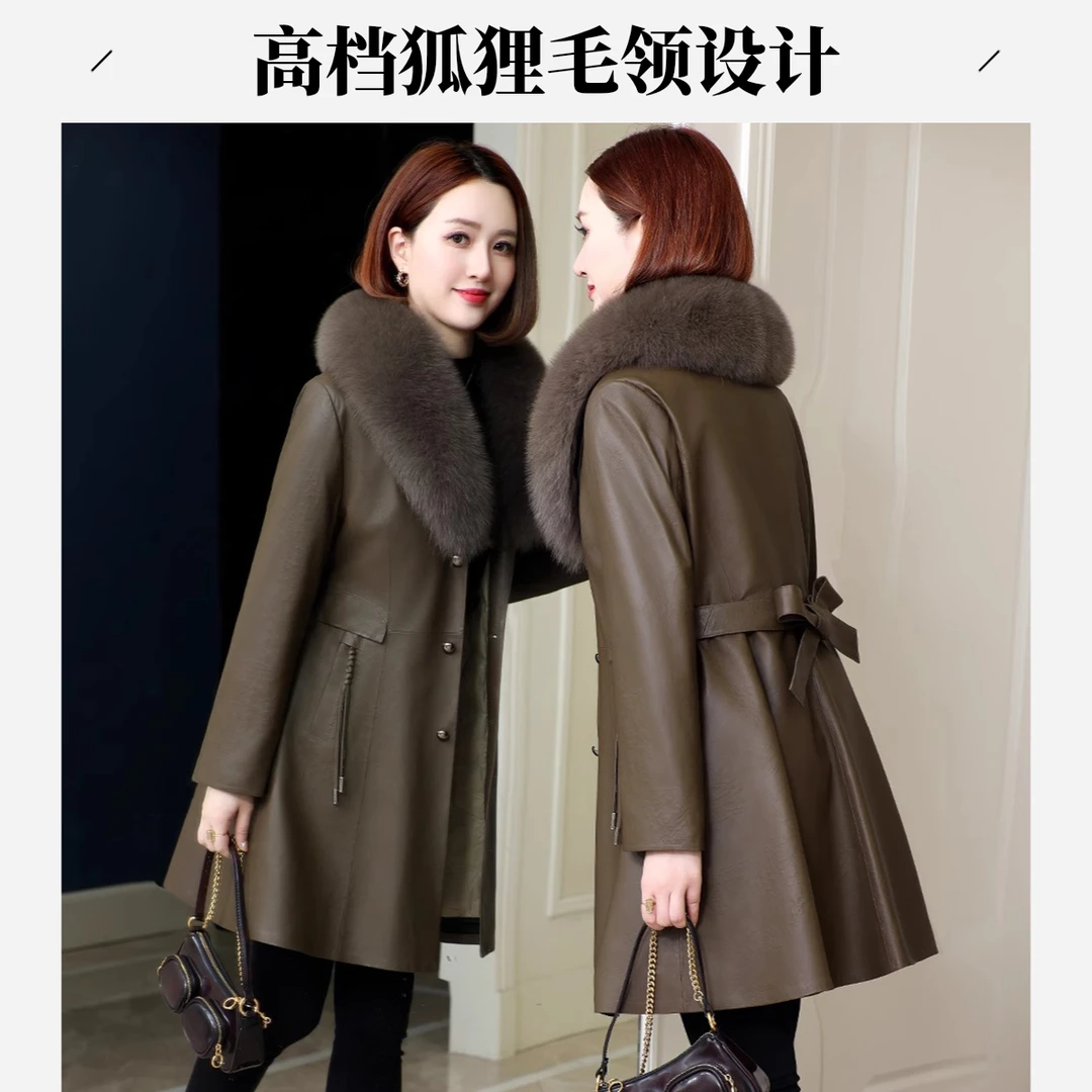 海宁真皮羽绒服女冬季新款系带收腰显瘦中长款海宁皮草真毛外套