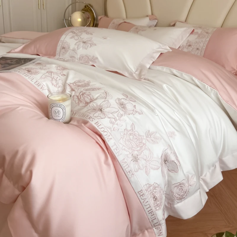 新疆长绒棉｜高品质双面100纯棉刺绣四件套全棉绣花清新床单被套4