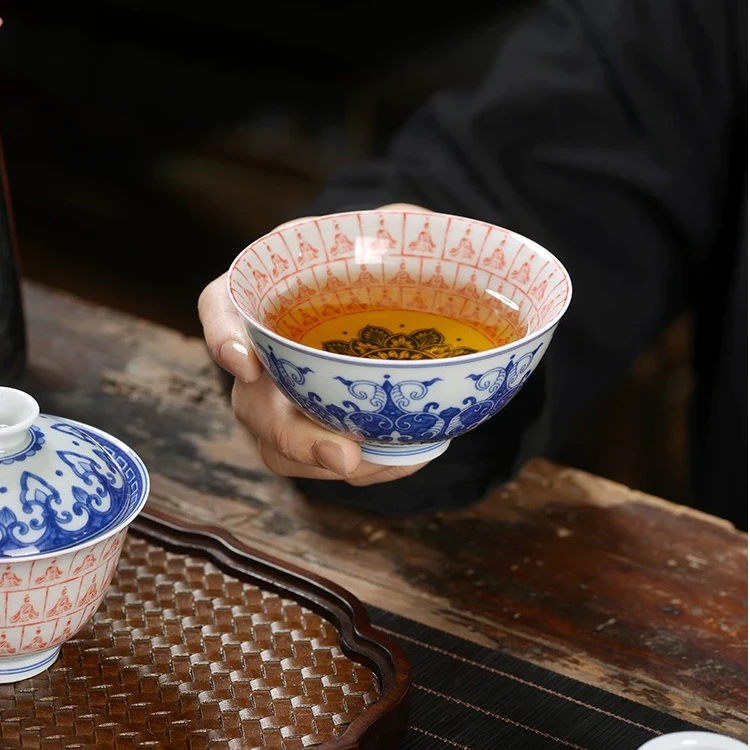 景德镇七丞堂青花千佛拓片主人杯鸡心杯陶瓷功夫茶杯高档送礼杯子