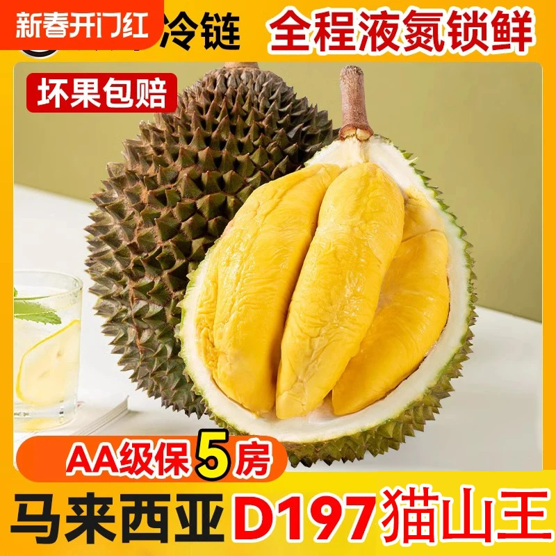 保5房马来西亚进口正宗猫山王榴莲D197整果AA果液氮冷冻2.5-20斤