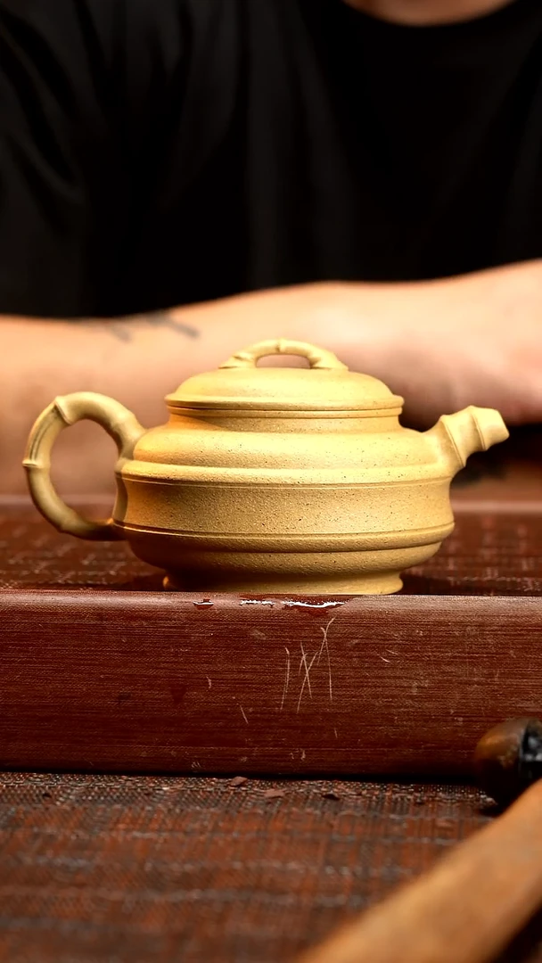 茶壶紫砂ZFF本绿双线竹鼓