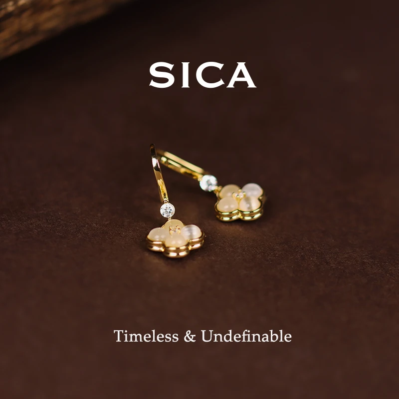 纯铜耳饰 EH022【玉玲珑】新中式设计师款个性百搭四叶草耳钩