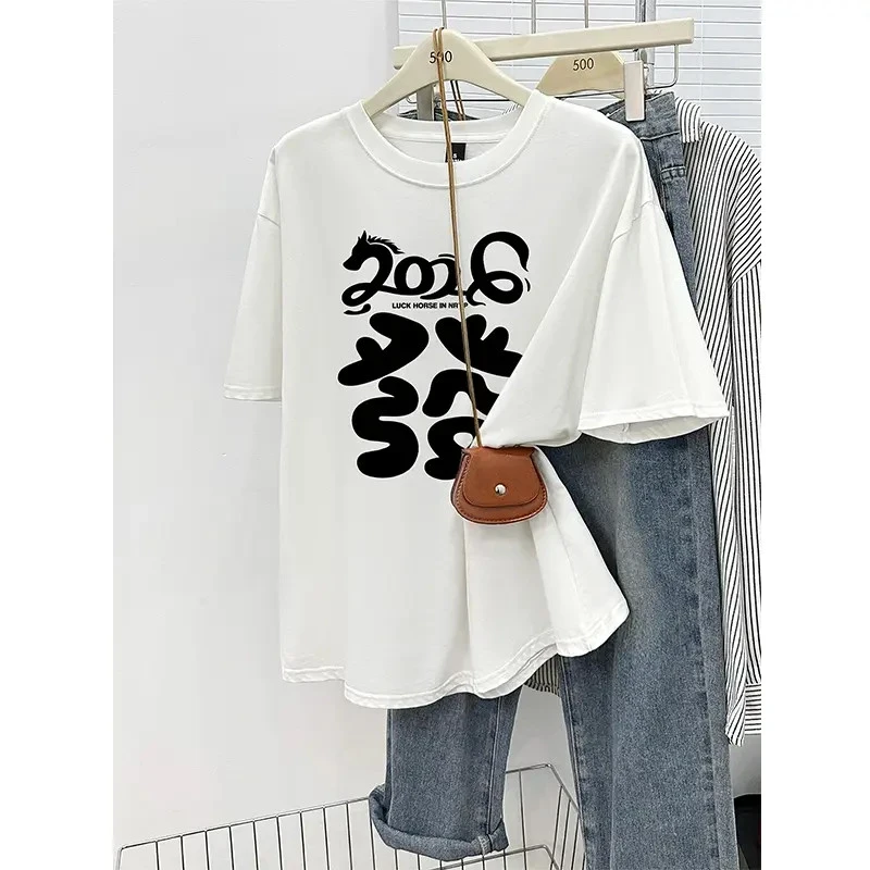 2026新款“发”字印花宽松大码情侣装纯棉短袖t恤女款爆款潮牌上衣