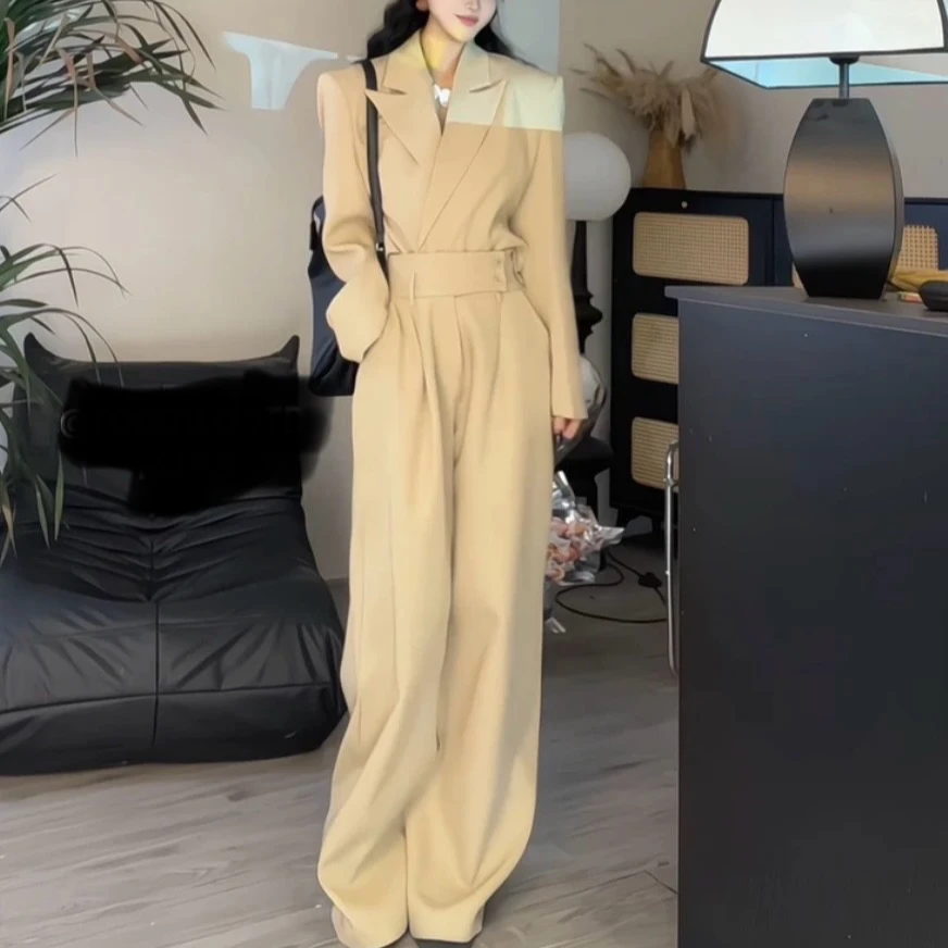 【可乐优选】气质翻领短款西服➕阔腿裤套装