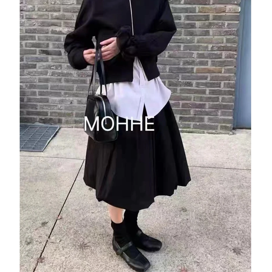 韩东大门MOHHE档口早春纯色百搭蓬蓬花苞半身裙