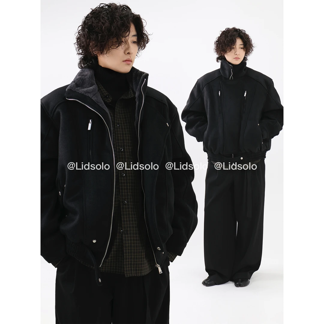 Lid solo秋冬廓形羊毛呢料羽绒服90白鸭绒外套通勤百搭上衣