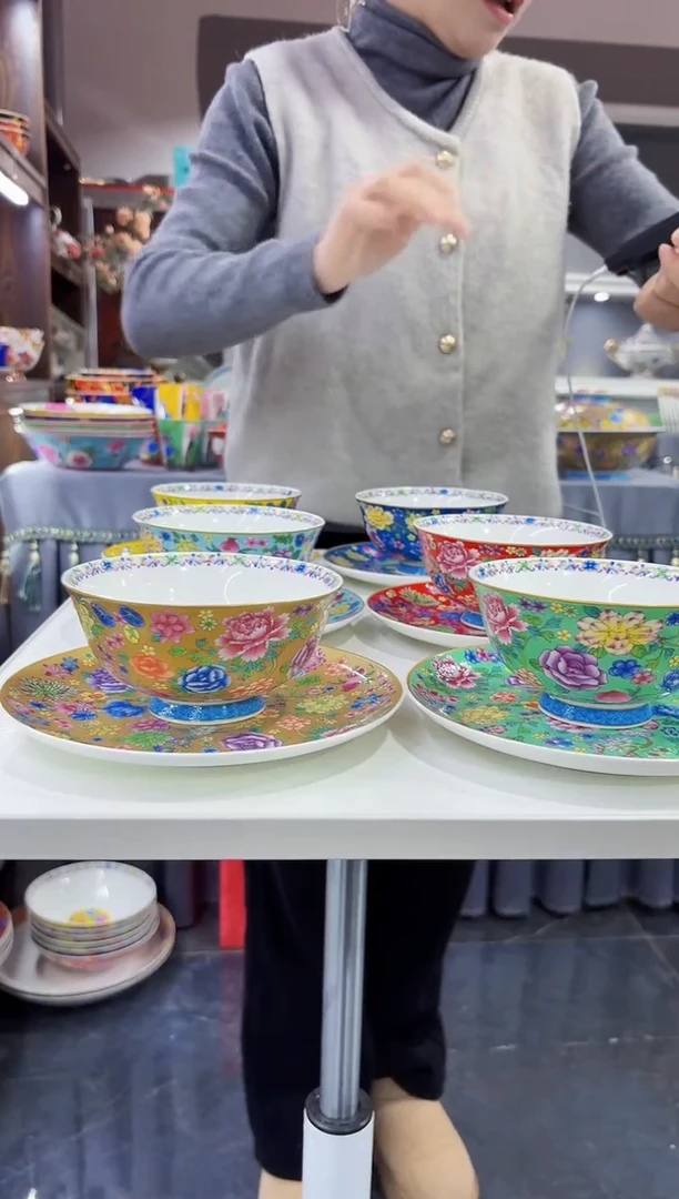 珐琅   4.5英寸饭碗6个 7英寸骨碟6个