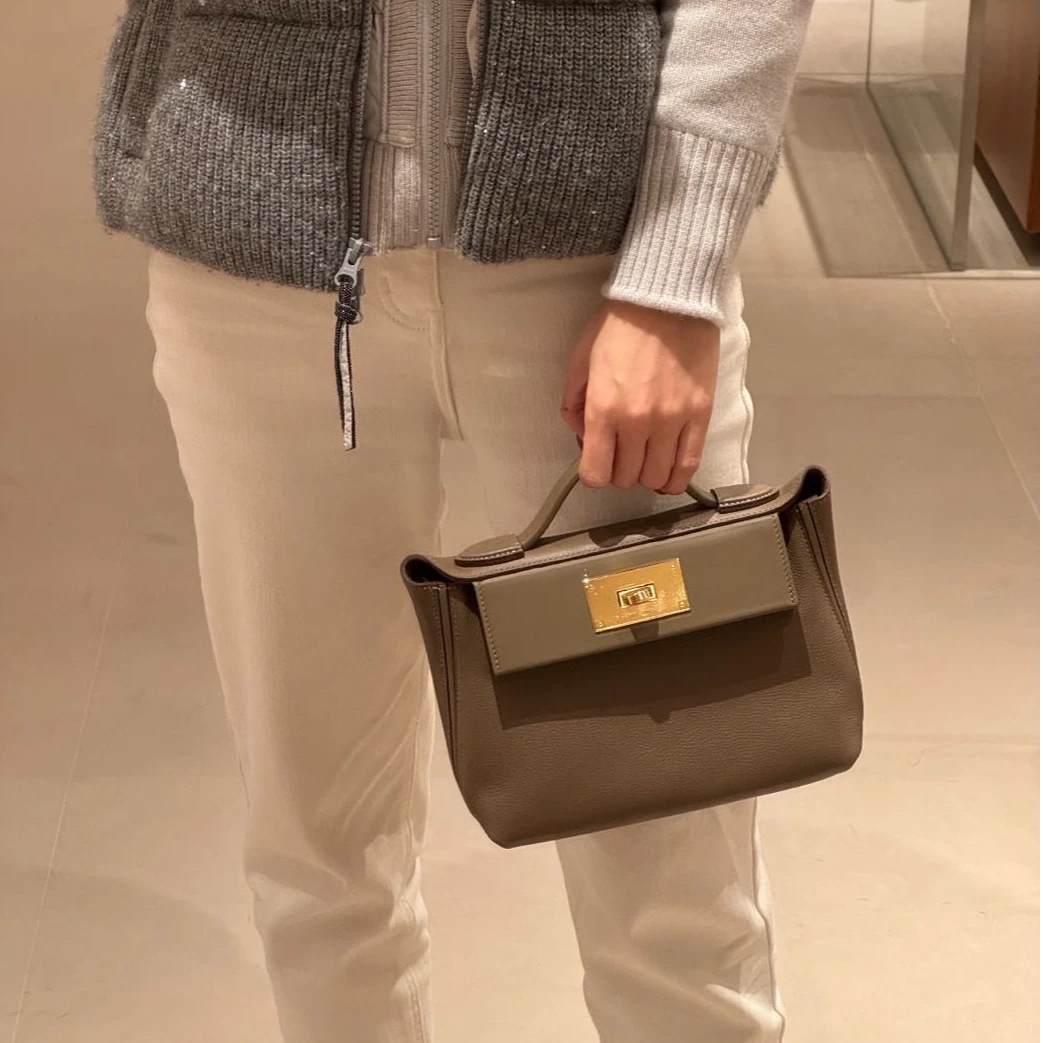 99新 Hermes/爱马仕 珊珊专属 2424mini18大象灰EC皮 B刻 金扣