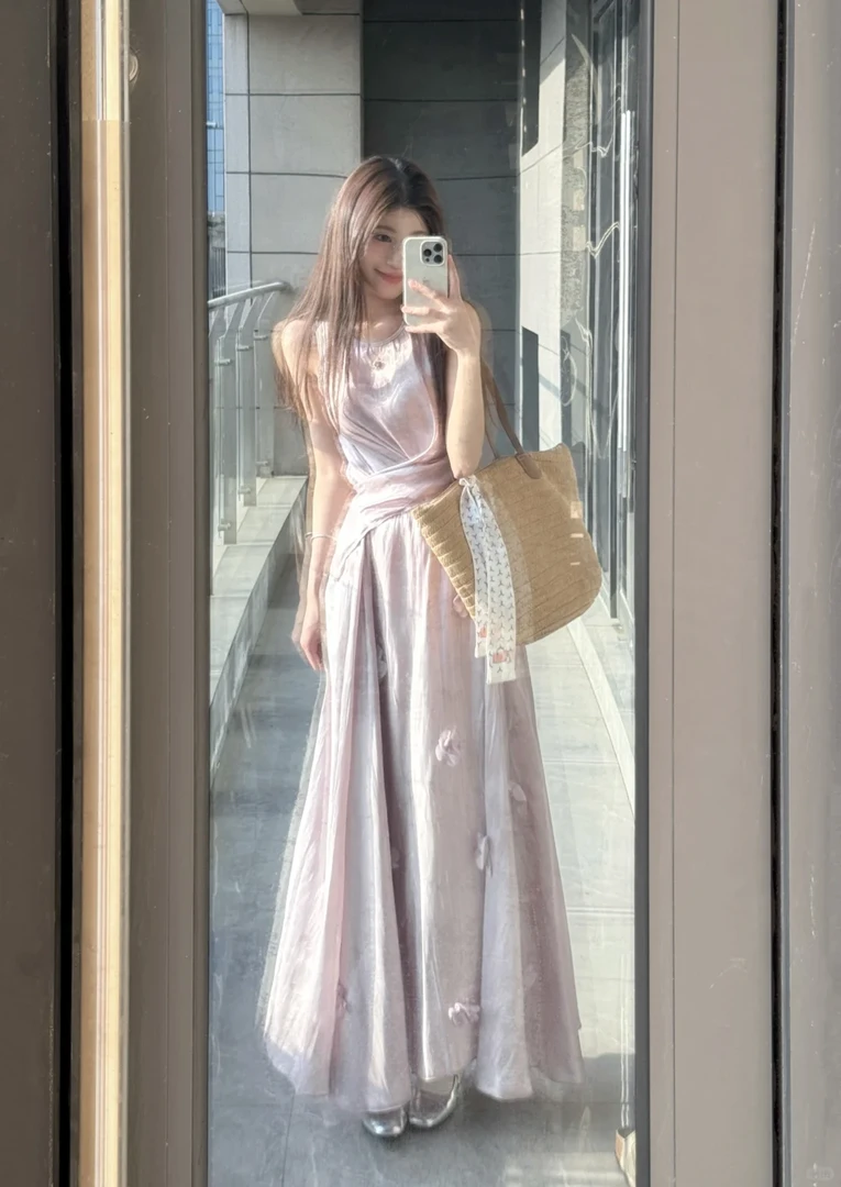 2025夏季新款紫色系穿搭一整套法式高级感超好看背心半身裙两件套