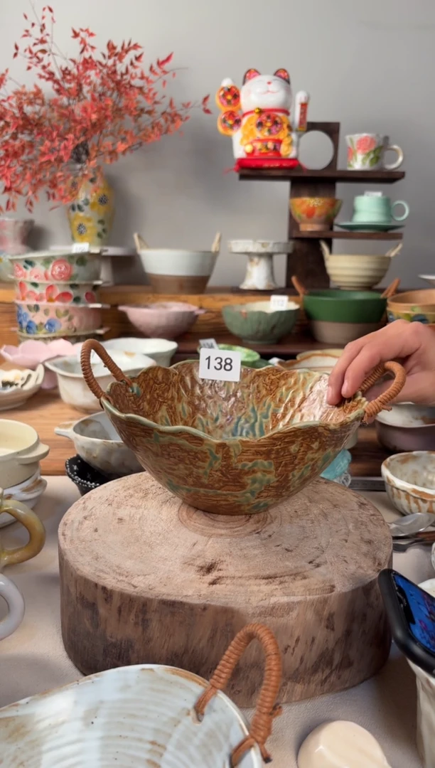 陶瓷138-粗陶麻绳藤编汤碗